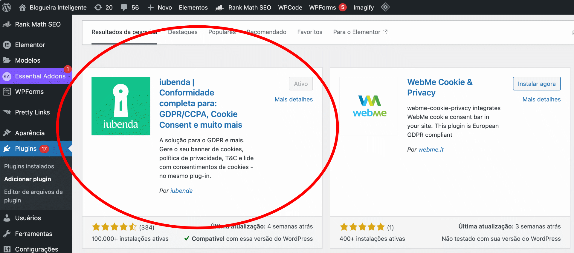 O plugin Iubenda é um dos melhores para criar aviso de cookies no WordPress! Instale e ativa o plugin para começar!