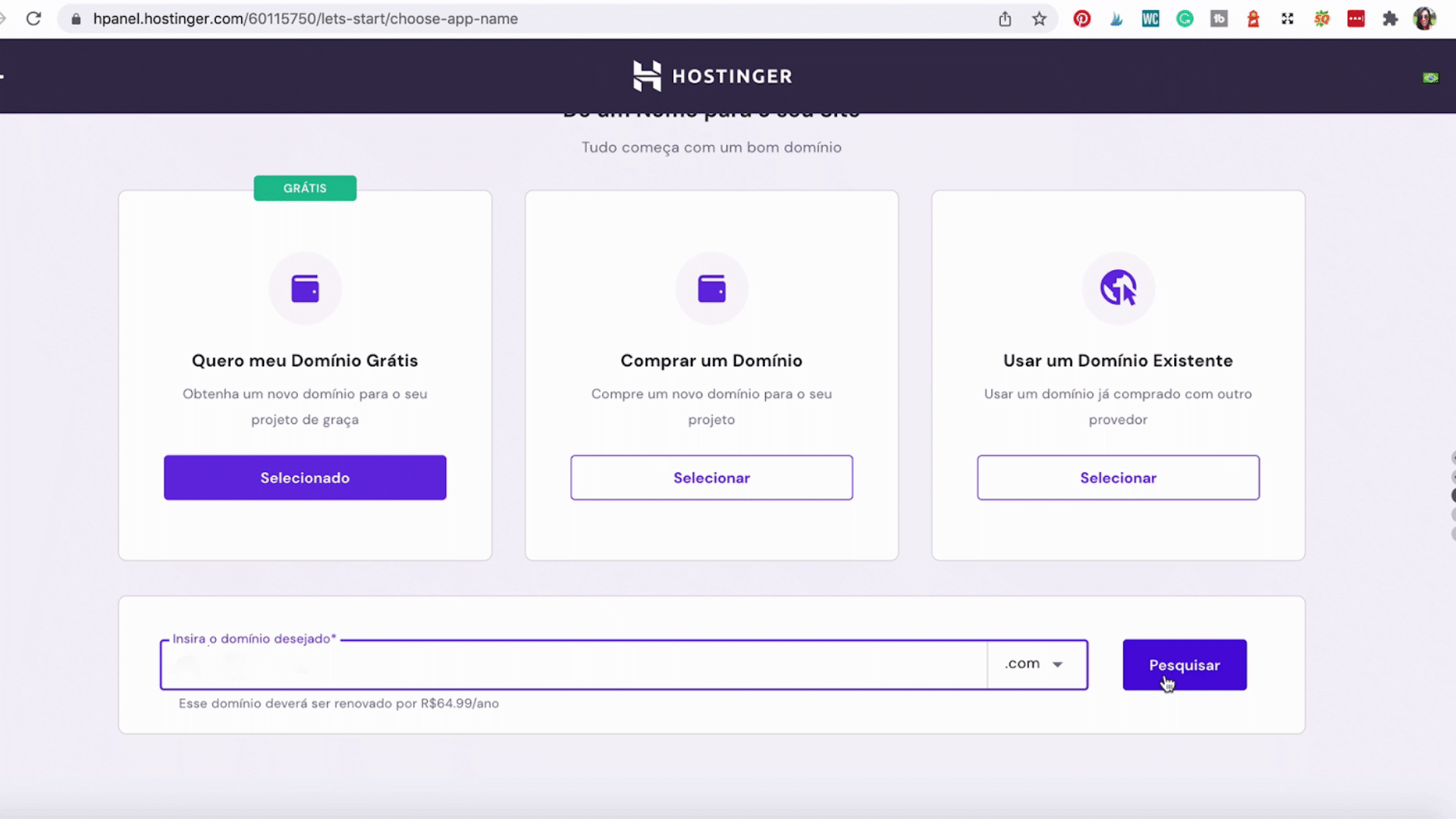 Pesquise pelo domínio desejado para verificar se ele está disponível para ser usado no seu blog WordPress.