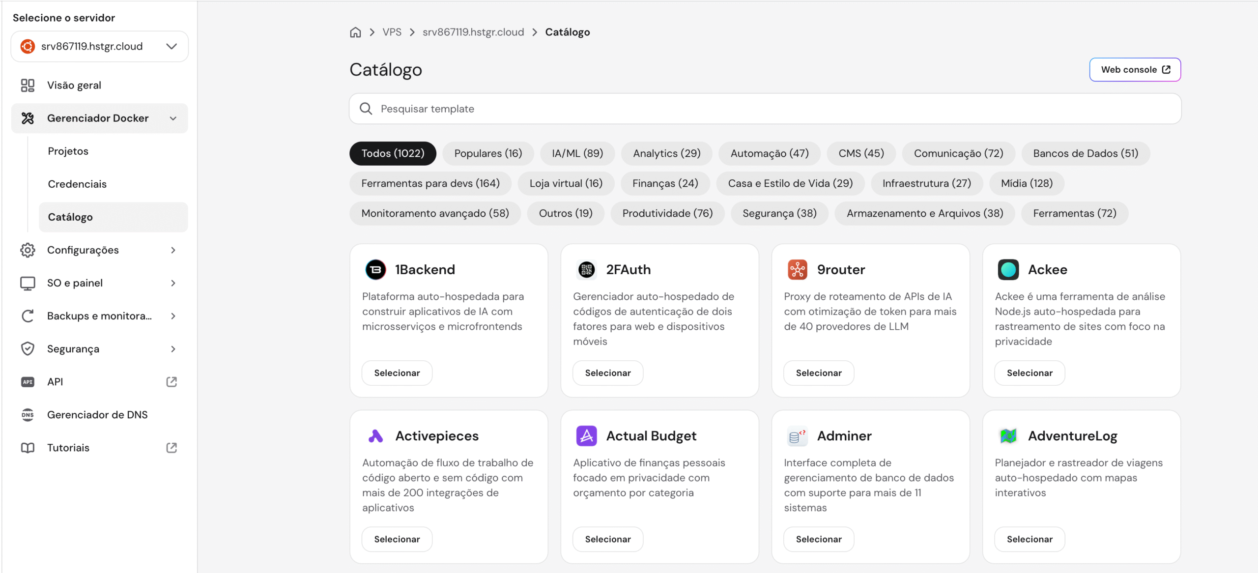 Catálogo Docker Compose na Hostinger